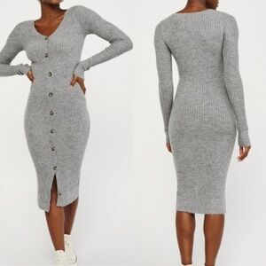 Abercrombie & Fitch Gray Ribbed Midi Dress